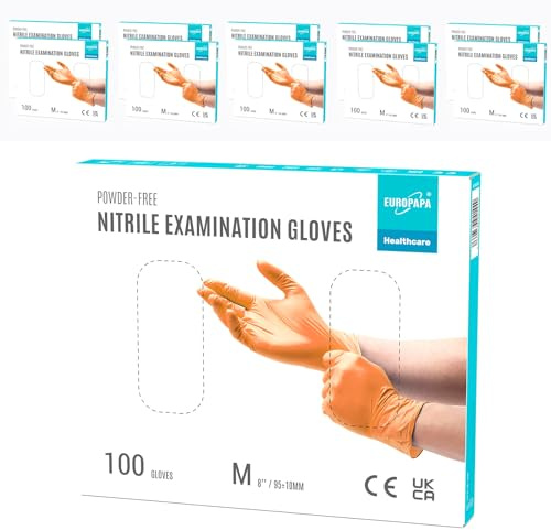 EUROPAPA® 1000x Nitrilhandschuhe Einweghandschuhe puderfrei Untersuchungshandschuhe EN455 EN374 latexfrei Einmalhandschuhe Handschuhe in Gr. S, M, L & XL verfügbar (Orange, M)