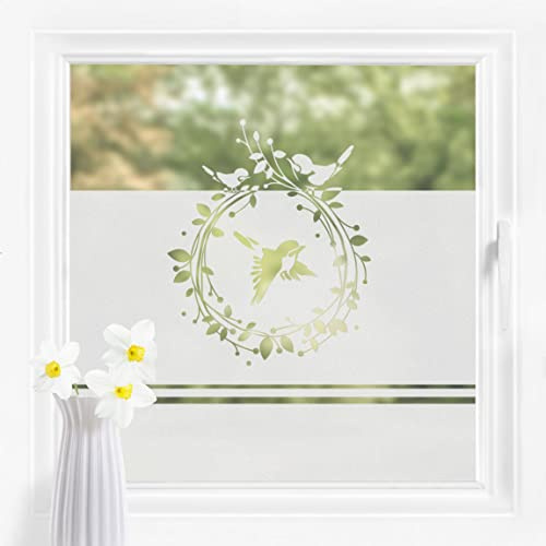 Bilderwelten Fensterfolie Sichtschutz Vogelzweig 60 x 80 cm Milchglasfolie Sichtschutzfolie Fenster Folie Blickdicht Anti-UV Statisch Haftend Querformat