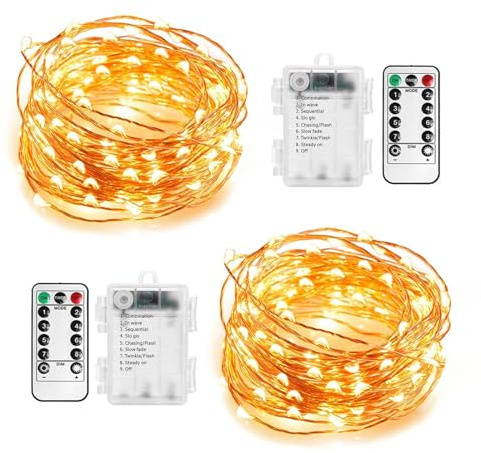 Annefly 2Pack 12M 120LED Fairy Lights Battery Operated LED Silver Wire String Lights with 8 Light Modes and Remote for Indoor Outdoor Halloween Christmas Bedroom Decoration