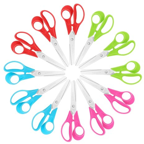 Uaugulft Tijeras para niños, tijeras de seguridad para niños con cuchillas de punta roma de acero inoxidable y mango ergonómico, ideales para la escuela y aulas, 12 pulgadas, paquete de