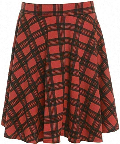 Jupe patineuse évasée longueur genou taille élastique pour femme Imprimé tartan à carreaux Grande taille, Rouge écossais, 54-56