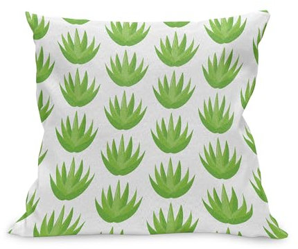 ABAKUHAUS Agave Kissenbezug, Digitale Illustration von Kaktus Exotische Pflanzenmotive Druck auf Normal Kulisse, Kissenhülle mit Reißverschluss Beidseitiger Druck, 40 x 40 cm, Weiß und Lindgrün