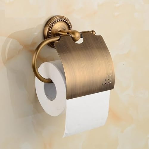 Vintage toalettpappershållare i mässing med lock – väggmonterad badrumsservettrulle förvaringslösning vintage badrumstillbehör (antik mässing)