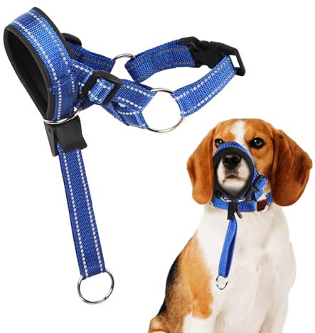 Hundehalfter mit Sicherheitsgurt, verstellbares Kopfgeschirr für Hunde, gepolstertes Nasenband, Hundehalfter gegen Ziehen, Antibeißen Bellen (L)