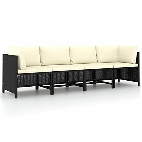 Gecheer Gartensofa 4-Sitzer Gartenmöbel Sofa Polyrattan Lounge Couch Gartenliege Terasse Balkonmöbel Garden Lounge Sofa mit Auflagen Schwarz Poly Rattan