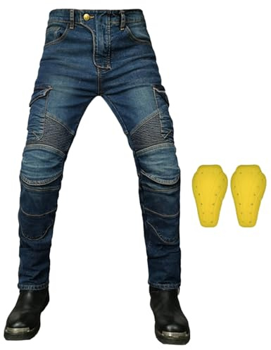 RCLONGEU Homme Femme Pantalon de Moto pour Jeans de Moto Pantalon D'armure de Motard Pantalon de Protection pour Vélo, 4 x Tapis de Protection (Bleu,M)