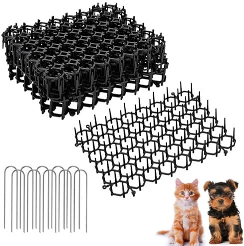 Tapis Anti Chat, Anti Chat avec Pointes, Barriere Anti Chat Exterieur, Tapis Répulsif Chat, Empêche Les Animaux de S'approcher de la Zone Que Vous Souhaitez Protéger, 6 Pièces, avec 10 Ancrage de Sol