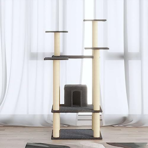 Rascador para Gatos con Postes de sisal, ZEYUAN Arbol para Gatos, Gatos Accesorios, Arranhador para Gatos, Arbol Rascador Gatos, Gris Oscuro 110 cm
