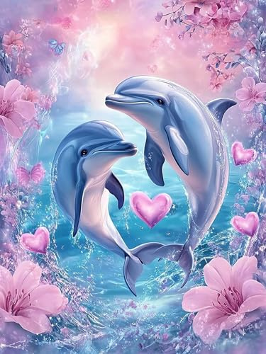VAIIEYO 5D DIY Diamond Painting Delfin, Diamantmålning Kit Djur, Strass Broderi Korsstygn Kit Tillbehör Konst Hantverk Kanvas Väggdekor Klistermärken Heminredning 30 x 40 cm-19