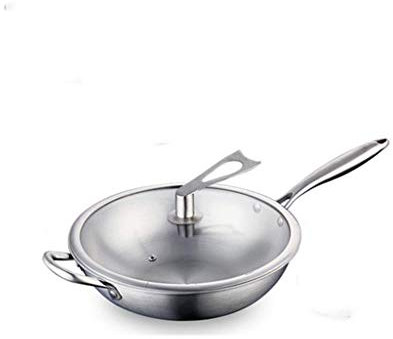 Olla para cocinar, sartén, Wok Acero Inoxidable, Cocina inducción a Gas, sartén Antiadherente General con Tapa 32 cm