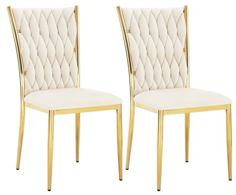 WOLTU Set med 2 Matsalsstolar, Sammetsköksstolar, Moderna Genomskinliga Stolar, Designstolar, Metallben Höga Ryggstöd, Lastkapacitet 150 kg, Beige EZS71cm-2