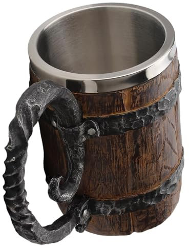 Tazza per bevande vichinga - Boccale da birra a secchiello antico da 550 ml, in acciaio inossidabile |. Boccale da cocktail medievale realizzato a mano, bicchieri durevoli per caffè o birra, design co