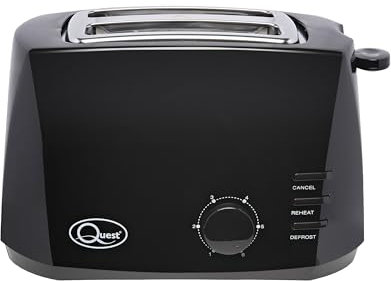 Quest 2 Slice Toasters with Extra Wide Slots / 6 Browning Levels/Reheat & Defrost/Crumb Tray & Cord Storage / 800W (Black)