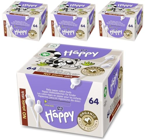 bella baby Happy Sicherheitswattestäbchen 256 Stück Kinder Papierschaft 100% Baumwolle