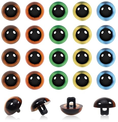 TOAOB 20 Stück Kunststoff Knöpfe Augen zum Annähen 12mm 5 Farben | Augen für Häkeltiere, Runde Knöpfe für Marionette Puppenherstellung Tieraugen