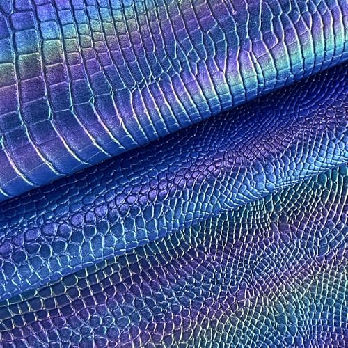 Bländande syntetiskt lädertyg 40 × 135 cm präglad krokodiltextur, för örhängen, väska, rosett, gör-det-själv (blå)