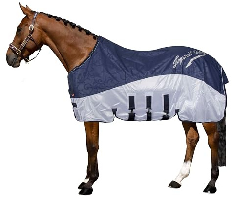Imperial Riding Regen- & Fliegendecke Super-Dry 2-in-1-Decke ohne Halsteil, wasserabweisenden Deckschicht, Fliegenschutz durch atmungsaktives Mesh-Material, inkl. Bauchklappe, Navy, 105