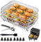 Cestelli per Friggitrice ad Aria, 3 Pezzi 304 in Acciaio Inox Cestello per Friggitrice ad Aria Calda Accessori 3 Strati Impilabili Cestelli con Clip per Forno a Microonde (Quadrato)