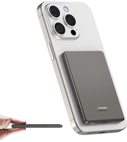 Power Bank 5000mAh, Cargador Portátil QC 3.0 PD 20W USB C Entrada&Salida Carga Rapida, Magnético Bateria Externa Inalámbrico con Luz indicadora LED, Powerbank para iPhone 16/15/14 Series(Gris) 2025