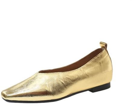 Peeptoes Women's Pumps Flat - Women's Ballet Flats Comfortable Flat Shoes Square Dress Shoes Slip-On Single Shoe Commuting Women's Shoes Flat Mouth Slip-On Shoes Office Moccasins Work Shoes, gold, 6