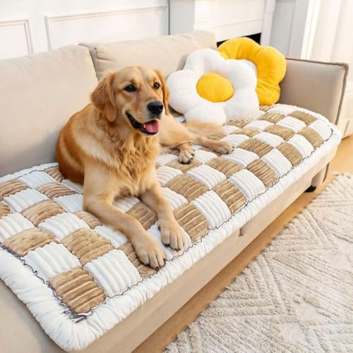 Thicken Plaid Sofa Cover 1 2 3 Seater, Universal Flannel Super Soft Non-Slip Corner Couch Cover L Shape Versatile Pet Bed Mat Chair Pads Sofa Slipcovers for Living Room Garden (Light Coffee, 60*130cm)