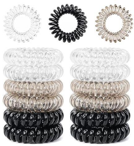 12 Stück Spiral Haargummi Damen, Spiralhaargummi, Haargummi Telefonkabel, für Feine Haarpartien - Telefonkabel Spiralhaargummi(weiß, schwarz, hellgrau)