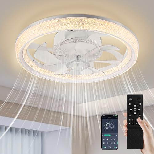 Dibaful Deckenventilator mit Beleuchtung 70W 48cm LED Deckenlampe Deckenventilatoren Fernbedienung APP 6-Gang Dimmbar Timer für Schlafzimmer Wohnzimmer Esszimmer