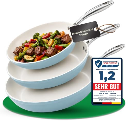 Cook&Pan Pfannenset Induktion - Keramikpfanne mit [Greenshield] Antihaftbeschichtung PFAS & Teflon-frei - Bratpfanne 20/24/28cm, Non Stick Pan [Spülmaschinenfest] - 3-teilig Blau