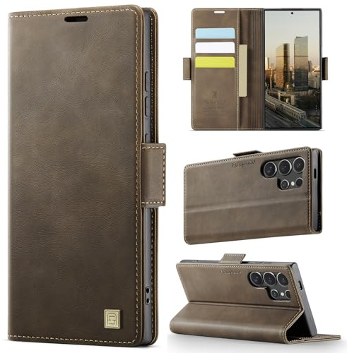 Teeirllim Funda para Samsung Galaxy S23 Ultra 5G, Funda Billetera de Cuero PU Bloqueo RFID, Cierre Magnético, Soporte Plegable, Ranura para Tarjeta Carcasa Case Cover, Marrón