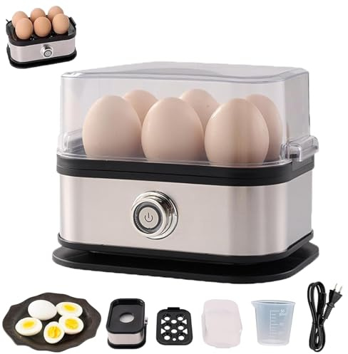 Smart Egg Cooker with Auto Shut, Ultimate Stainless Steel Egg Cooker, Electric Rapid Egg Boiler for 6 Eggs, for Hard/Soft/Medium Boiled, Poached, Scrambled (1pcs)