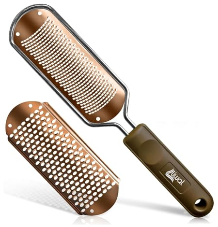 LIWAL Stainless Steel Foot File Callus Remover, Professional Pedicure Tool with 2 Replaceable Rustproof Files for Hard Skin, Dead Skin & Cracked Heels, Works Wet or Dry