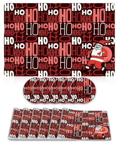 Giallobus - Set tavola 12 pezzi - Natale - Tovagliette e sottobicchieri - PVC - 45L x 30l cm - 02_Hohoho - 6+6pz, Antiscivolo, Sottopiatto lavabile