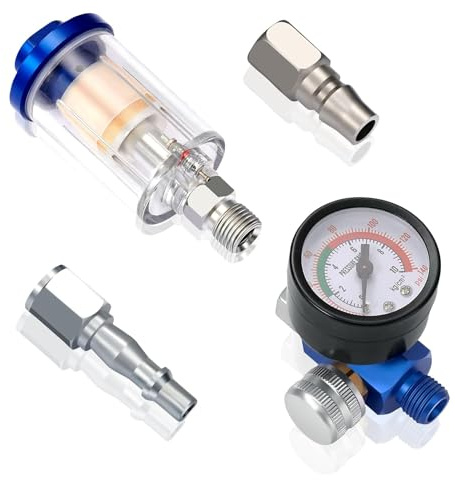 SANTUO Air Compressor Filter Regulator Combo, 1/4 Inch Air Line Water Trap & Pressure Regulator with Gauge Air Filter and Regulator for Spray Gun Automotive Paint Air Tools