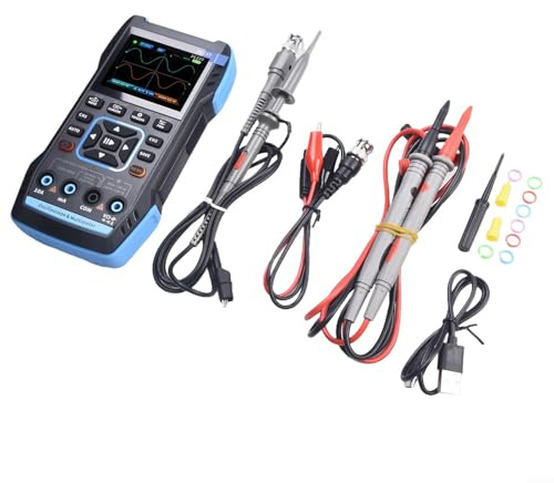 Multímetro de osciloscopio digital de mano 3 en 1, ancho de banda de doble canal de 10 MHz, generador de señal 1Hz-2MHz, pantalla a color de 2.8 pulgadas, recargable tipo C, batería de 3000 mAh