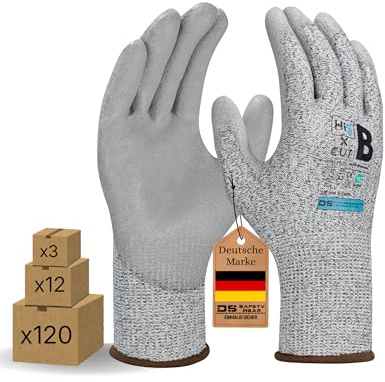 Hi5 X-Cut 4X42B - Guantes anticortes (13G, UHMWPE/nailon/spandex, revestimiento de la palma de poliuretano, protección contra cortes nivel B, EN 388, talla L, 12 unidades)