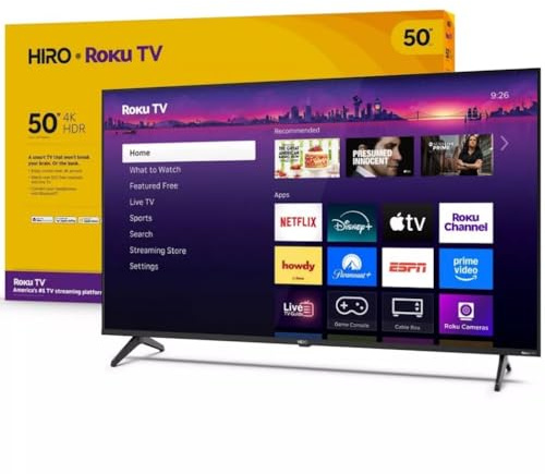 Roku Hiro TV 50 4K LED Smart TV H50C4C4 60Hz HDR10, 16:9 Aspect Ratio. with Wi-Fi, Bluetooth, 3X HDMI Ports, Supports Apple Airplay - H50C4C4 (Renewed)