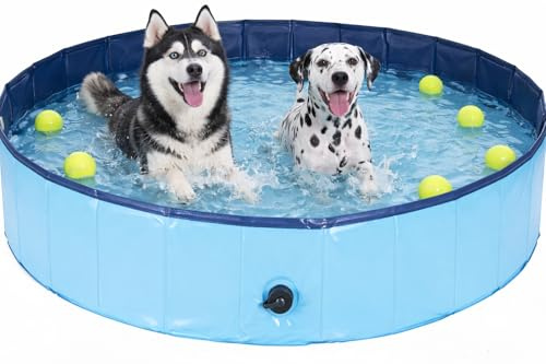 Hundepool Ø 80 cm für Hunde & Tiere - mit kratzfesten PVC Boden - Schnelle Entleerung & Anti-Rutsch-Belag - Keine Luftpumpe benötigft - Perfekt für Haustiere - Hundeplanschbecken & Hundebadewanne