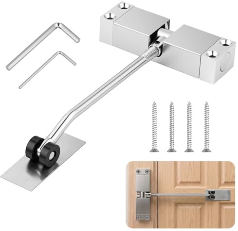 APXEL Ferme Porte Automatique, Ferme Porte à Ressort en Alliage de Zinc, Ressort pour Portes avec Tige de Réglage et Vis pour Maison, Bureau et Chambre de Différents Types de Portes, Carré Argenté