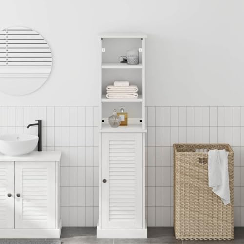 Drainlyn VIGO - Set di mobili da bagno in legno di pino massiccio bianco e bianco anticato, con mensola e mobiletto inferiore, mobile da bagno rustico per lavabo, mobile da bagno con vano portaoggetti
