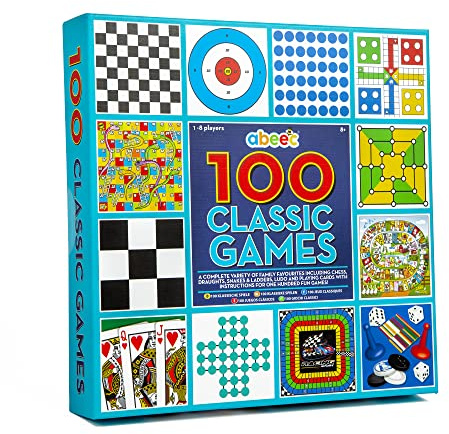 abeec 100 Classic Games Compendium | Board Games, Card Games, Dice Games & Puzzles in One Box | Ludo, Chess, Snakes & Ladders, Draughts & Playing Cards | Family Game Night | Ages 6+