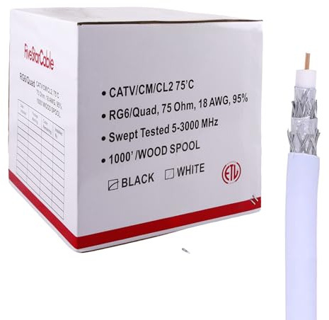 Five Star Cable 1000 ft. RG6 Quad Shielded Coaxial Cable for use with Audio, Video, and CATV/MATV Transmissions. White
