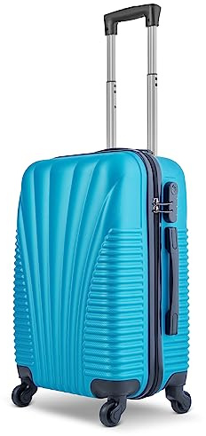 SA Products Cabin Suitcase - Hardshell Airline-Approved Luggage Bag for Travel - Cabin Bag with Inner Pockets, Extendable Top Handle, Side Handle, 4 Spinner Wheels, Lock - 55x22x38cm, 35L, Blue