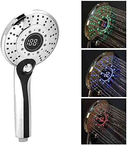Garsent Shower Head, Digital Display Handheld Shower Head with 3-color, Temperature Control LED Shower Filter 30% Water Saving Ionic Filtered Handled Shower Sprayer for Bathroom.