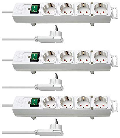 Brennenstuhl Comfort-Line Plus Steckdosenleiste 4-Fach (Steckerleiste mit Flachstecker und Schalter, Mehrfachsteckdose mit 2m Kabel und extra Breiten Abständen der Steckdosen) weiß (3er Pack)
