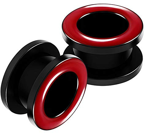 BanaVega 2 piezas de acrílico negro carne roja borde ensanchador túnel de oreja dilatador de oreja pendiente pendiente lóbulo joyería elegir tamaños, Acrílico, metal