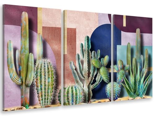 Tableau triptyque Cactus et Cercles Graphiques - 90x60 cm - Made in France - 90x60