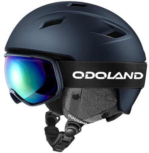 Odoland Ski Helmet and Goggles Set for Adults & Youth, Snowboard Helmet with Goggles - Shockproof Winter Sports Helmet with Protective Shell for Men, Women & Teens, Midnight Blue, L