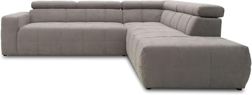 DOMO. collection Ecksofa Brandon, Sofa mit Rückenfunktion in L-Form, Polsterecke, Eckgarnitur Ottomane rechts 275 x 228 x 98 cm (BxTxH), grau | Ottomane rechts mit Rückenfunktion, stilvolle Polsterecke in L-Form mit Steppung und Gleitern, 275 x 228 x 98 cm (BxTxH)