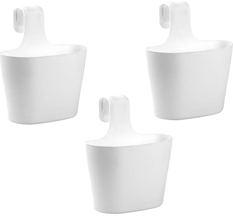 Gariella 3X Blumenkasten oval 2,8 Liter Balkon Übertopf Pflanzkasten Blumentopf zum Hängen mit 1. Bügel und Wasserspeicher Weiß