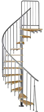 Spindeltreppe ATRIUM Presto, grau, Geschosshöhe 271,4-313,5 cm, Durchmesser 120 cm, mit Holzstufen aus Buche